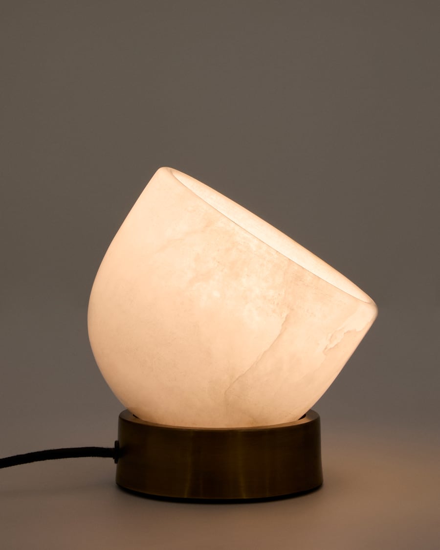 Shenli table lamp in alabaster and metal with a brass finish UK adapter