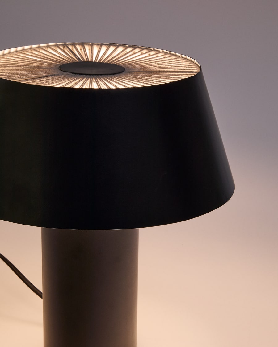 Ancare table lamp in black metal and beige rope cord UK adapter