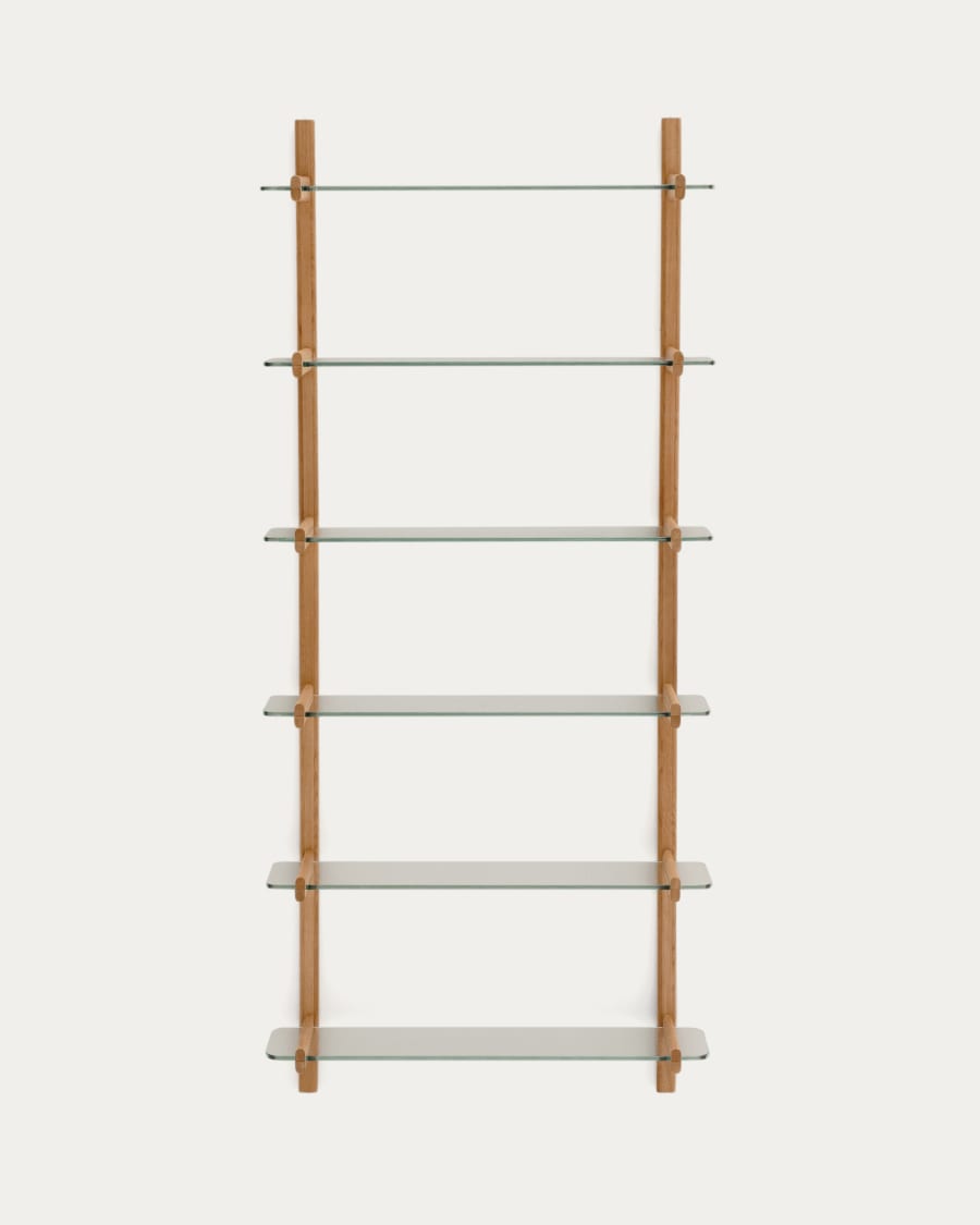 Sitra modular shelf, 6 glass shelves and FSC Mix Credit solid oak wood, 90 cm