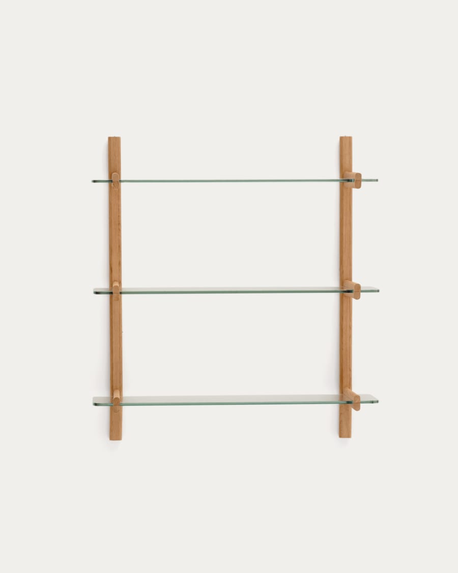 Sitra modular shelf, 3 glass shelves and FSC Mix Credit solid oak wood, 90 cm