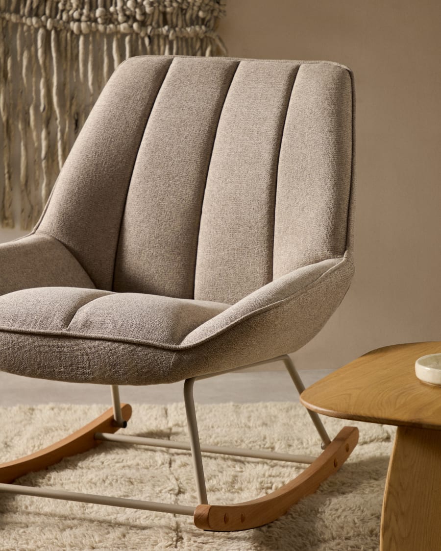 Marlina  rocking chair in beige chenille fabric and a metal structure in a grey matte paint finish