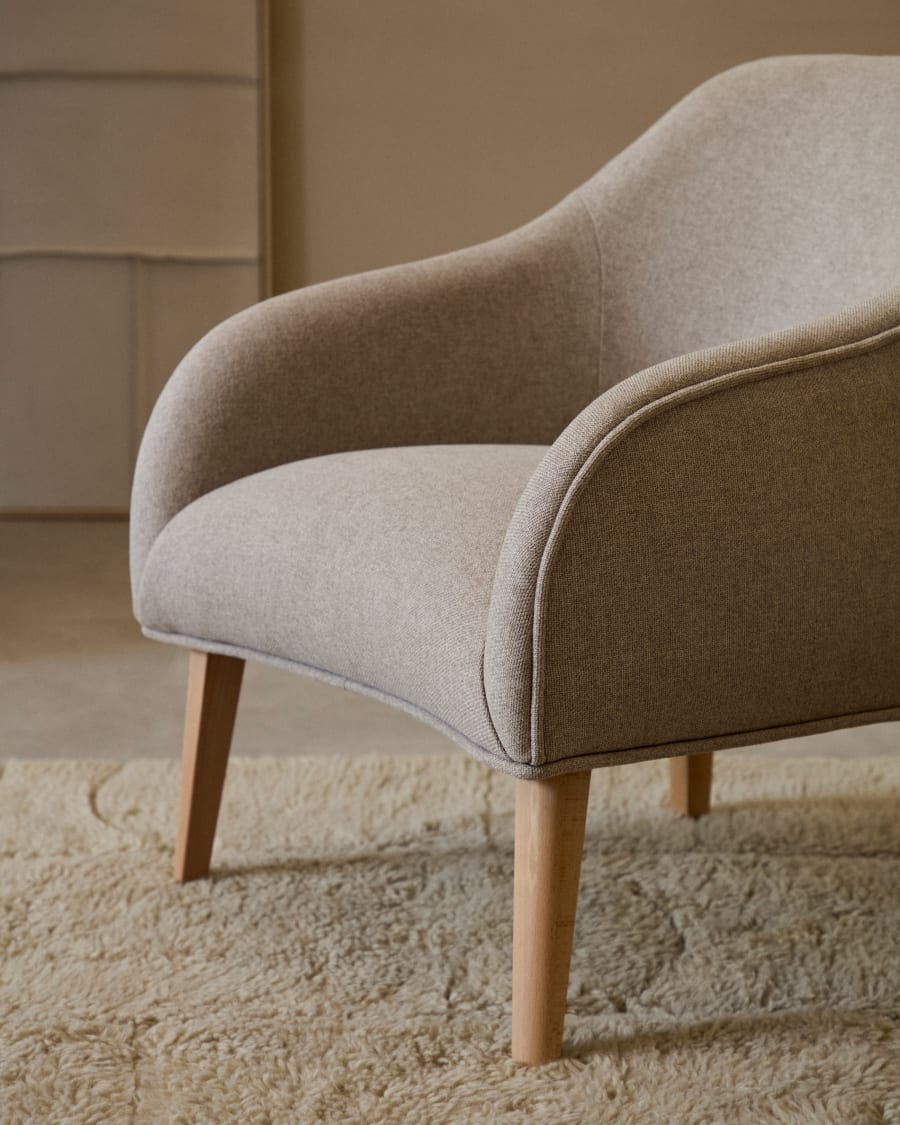 Bobly armchair in beige with wooden legs with natural finish Kave Home Great Britain
