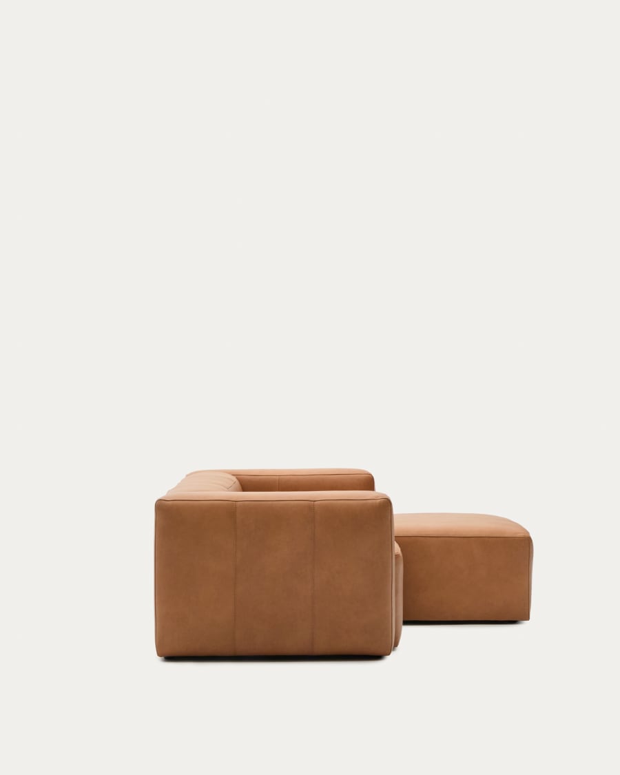 Blok brown leather 2-seater sofa, right chaise longue 240 cm
