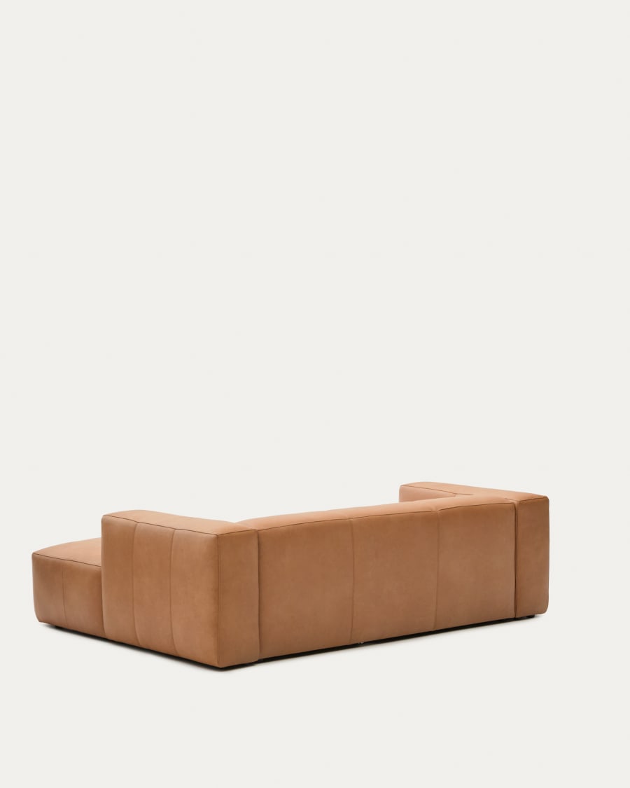 Blok brown leather 2-seater sofa, right chaise longue 240 cm