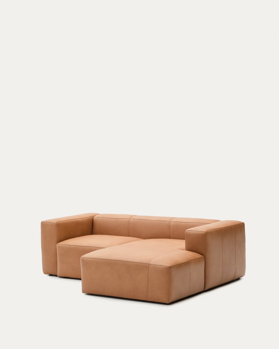 Blok brown leather 2-seater sofa, right chaise longue 240 cm