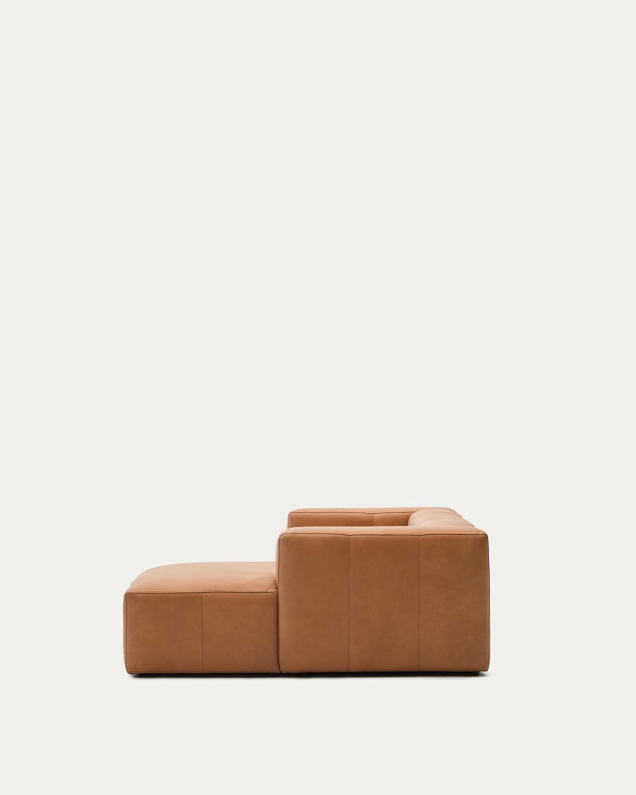 Blok brown leather 2-seater sofa, right chaise longue 240 cm