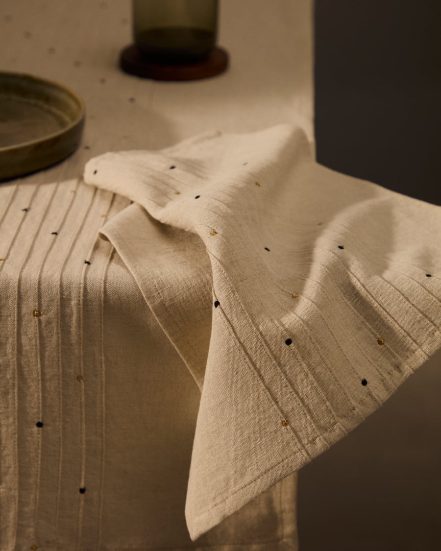 Erie set of two beige linen and cotton napkins with embroidered details