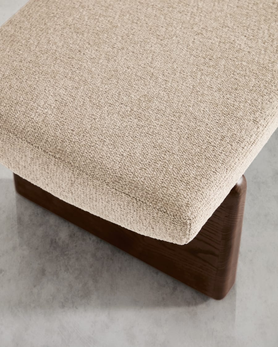 Topaz bench in beige chenille and FSC 100% solid ash wood in a walnut finish, 150 cm