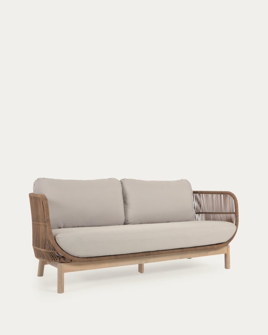 Catalina 3 seater sofa made with beige cord and solid acacia wood, 170 cm FSC 100%
