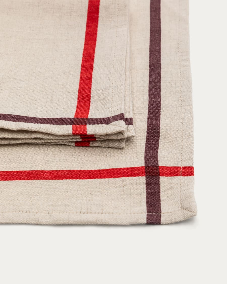 Delma set of table mat and linen and cotton napkin with red detail