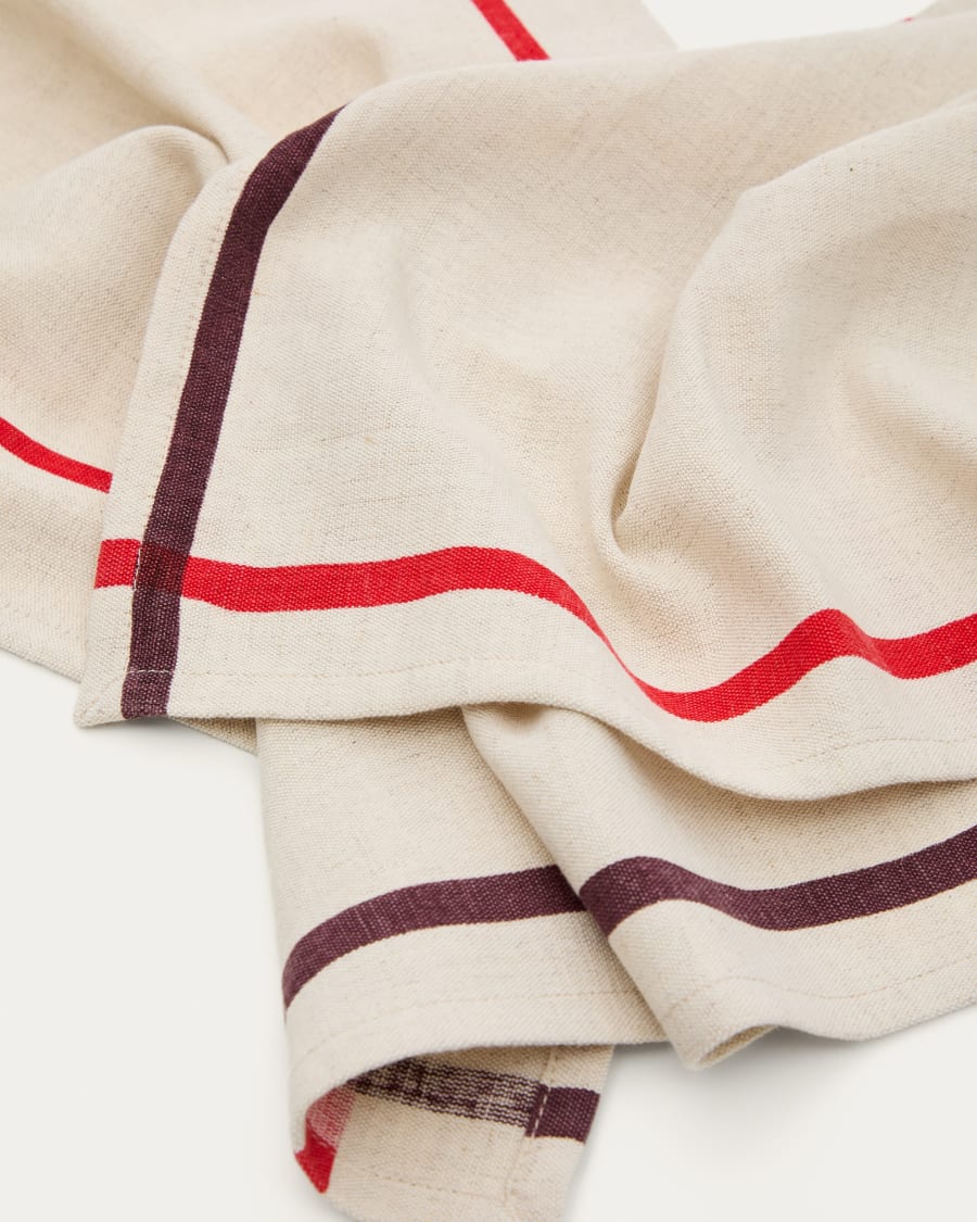Delma set of table mat and linen and cotton napkin with red detail