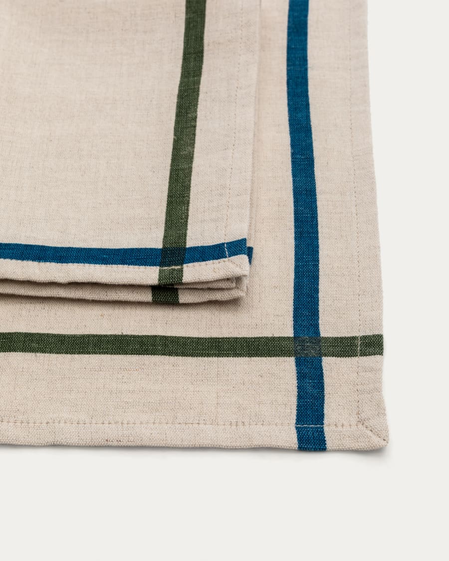 Delma set of table mat and linen and cotton napkin with blue detail