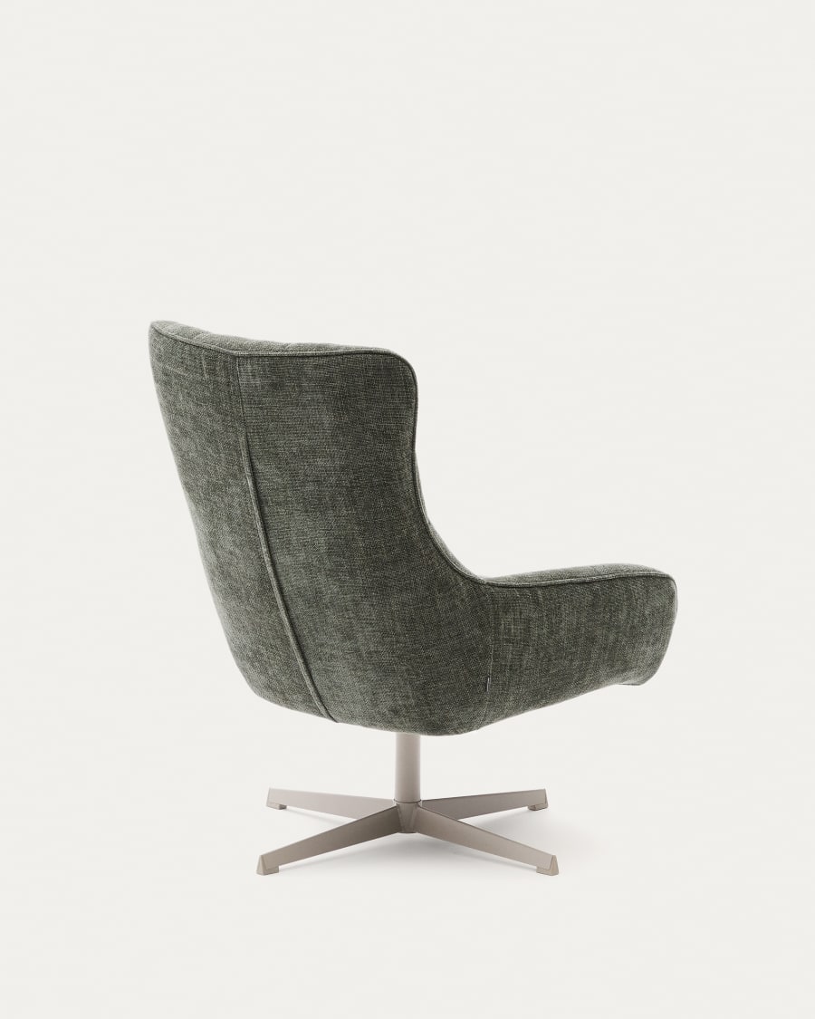 Teryl swivel green chenille armchair with grey-finished metal, FSC 100%