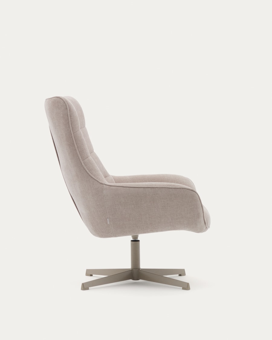 Teryl swivel beige chenille armchair with grey-finished metal, FSC 100%
