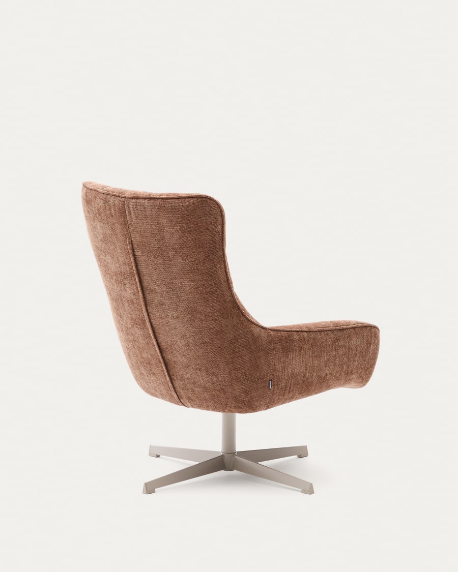 Teryl swivel light brown chenille armchair with grey-finished metal, FSC 100%