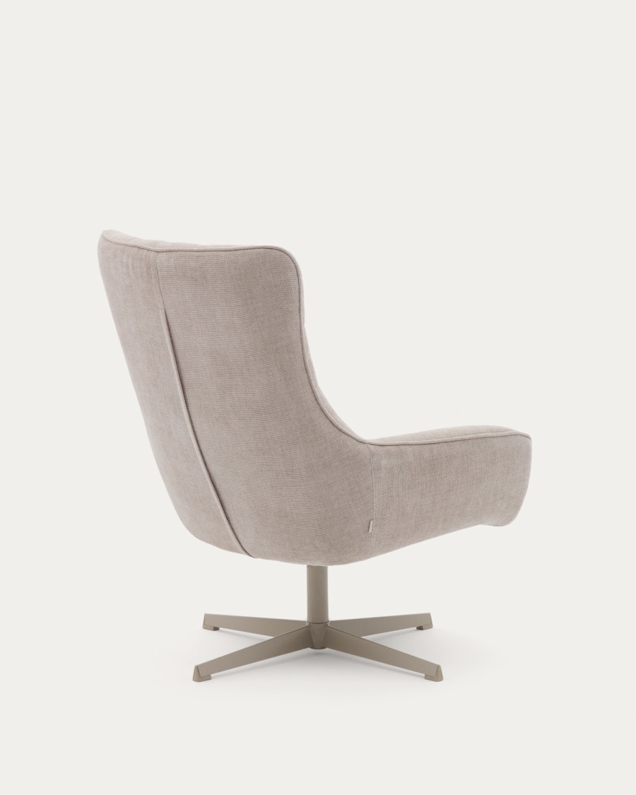Teryl swivel beige chenille armchair with grey-finished metal, FSC 100%