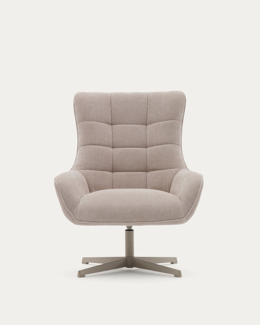 Teryl swivel beige chenille armchair with grey-finished metal, FSC 100%