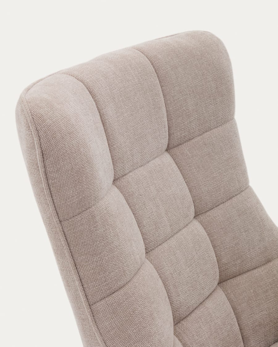 Teryl swivel beige chenille armchair with grey-finished metal, FSC 100%