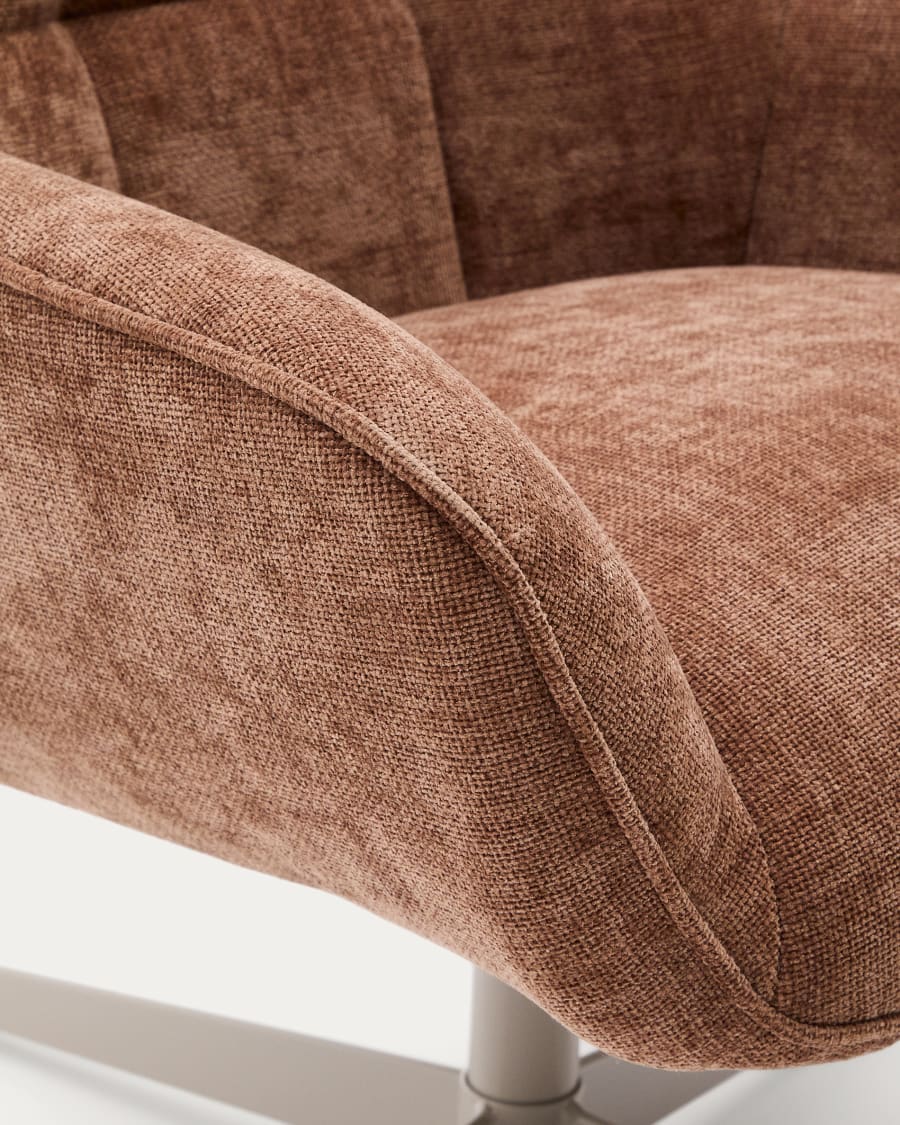 Teryl swivel light brown chenille armchair with grey-finished metal, FSC 100%