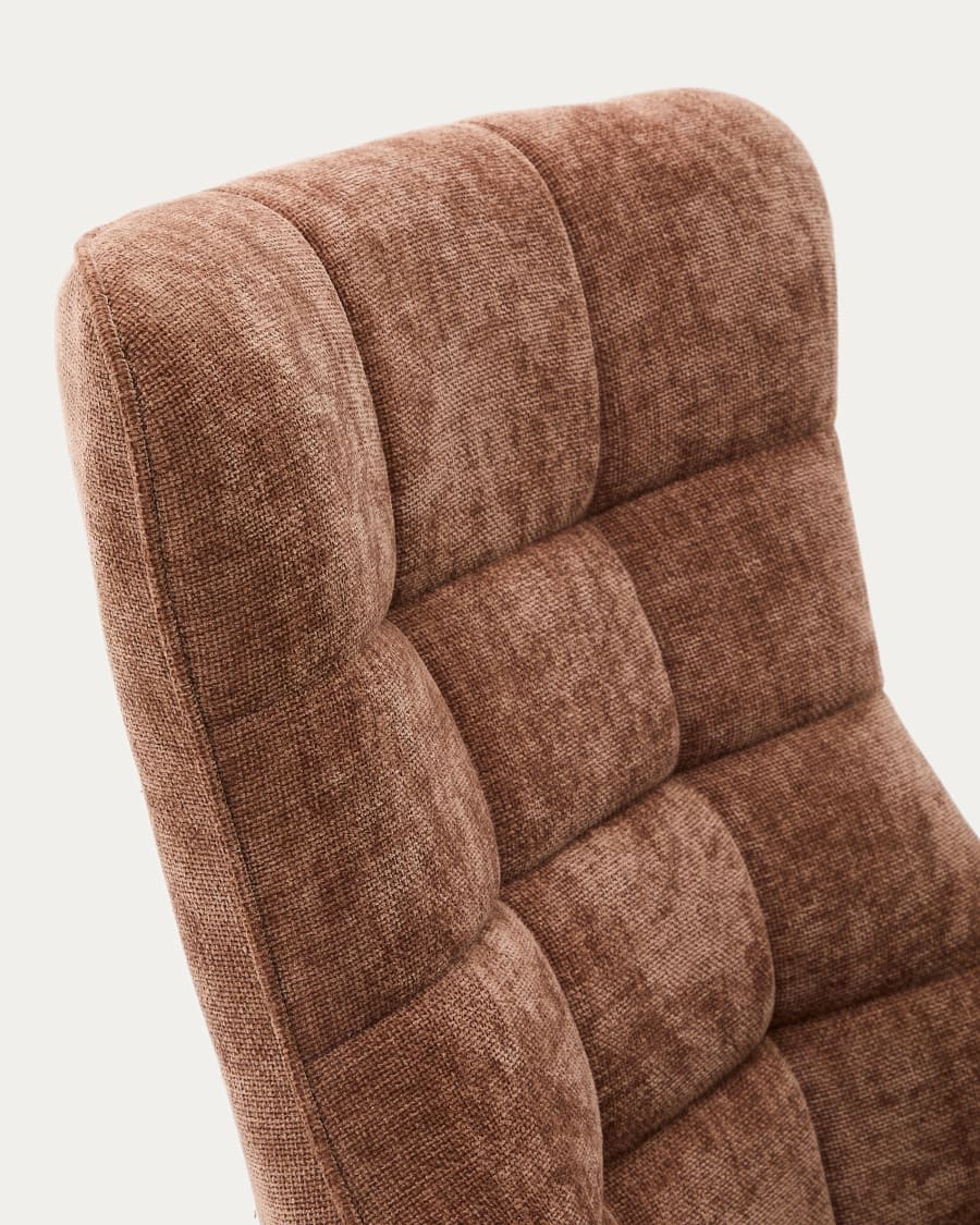 Teryl swivel light brown chenille armchair with grey-finished metal, FSC 100%
