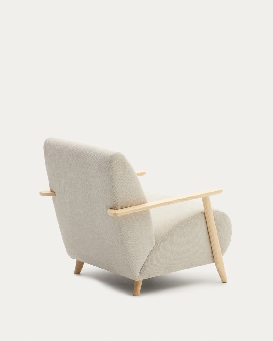 Meghan armchair in pearl chenille and with solid beech wood in a natural finish FSC Mix Credit