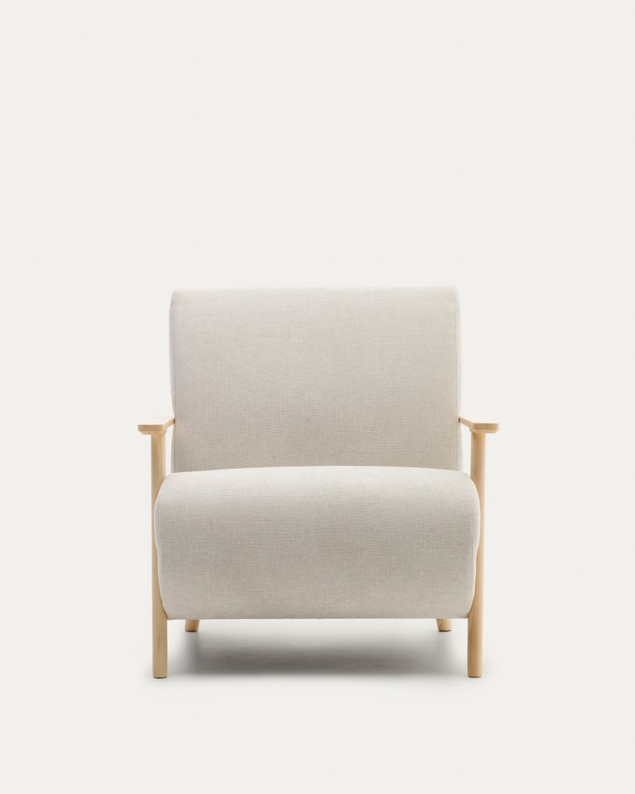 Meghan armchair in pearl chenille and with solid beech wood in a natural finish FSC Mix Credit