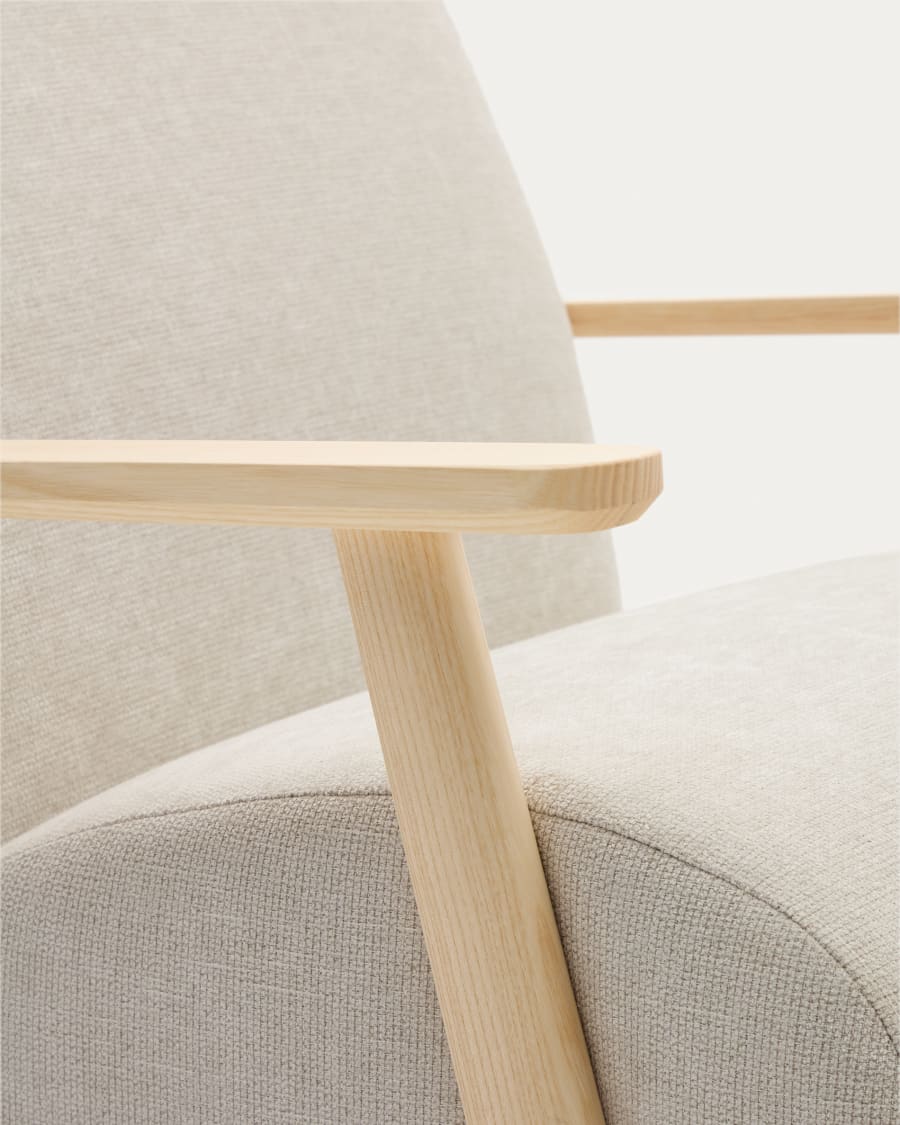 Meghan armchair in pearl chenille and with solid beech wood in a natural finish FSC Mix Credit