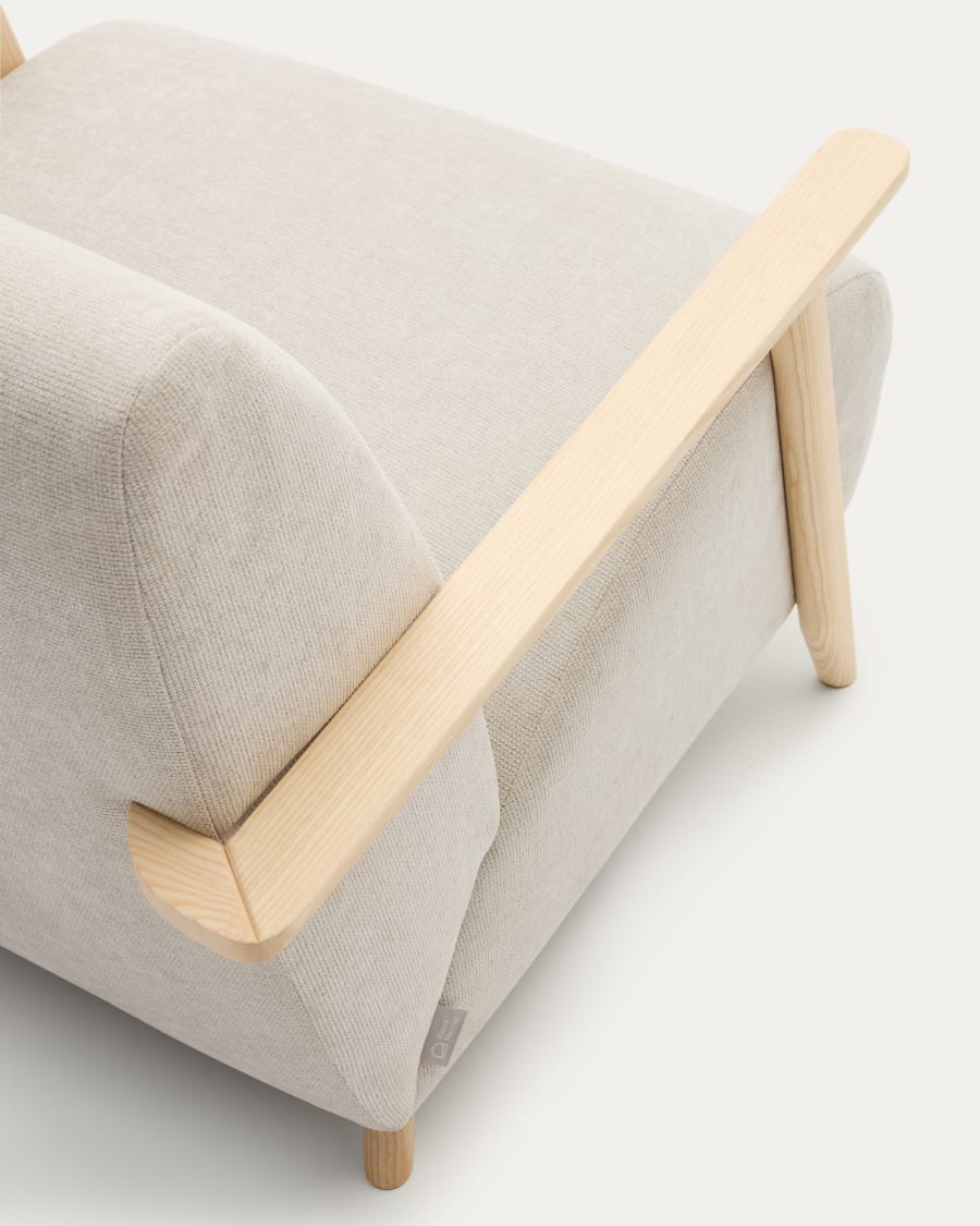Meghan armchair in pearl chenille and with solid beech wood in a natural finish FSC Mix Credit