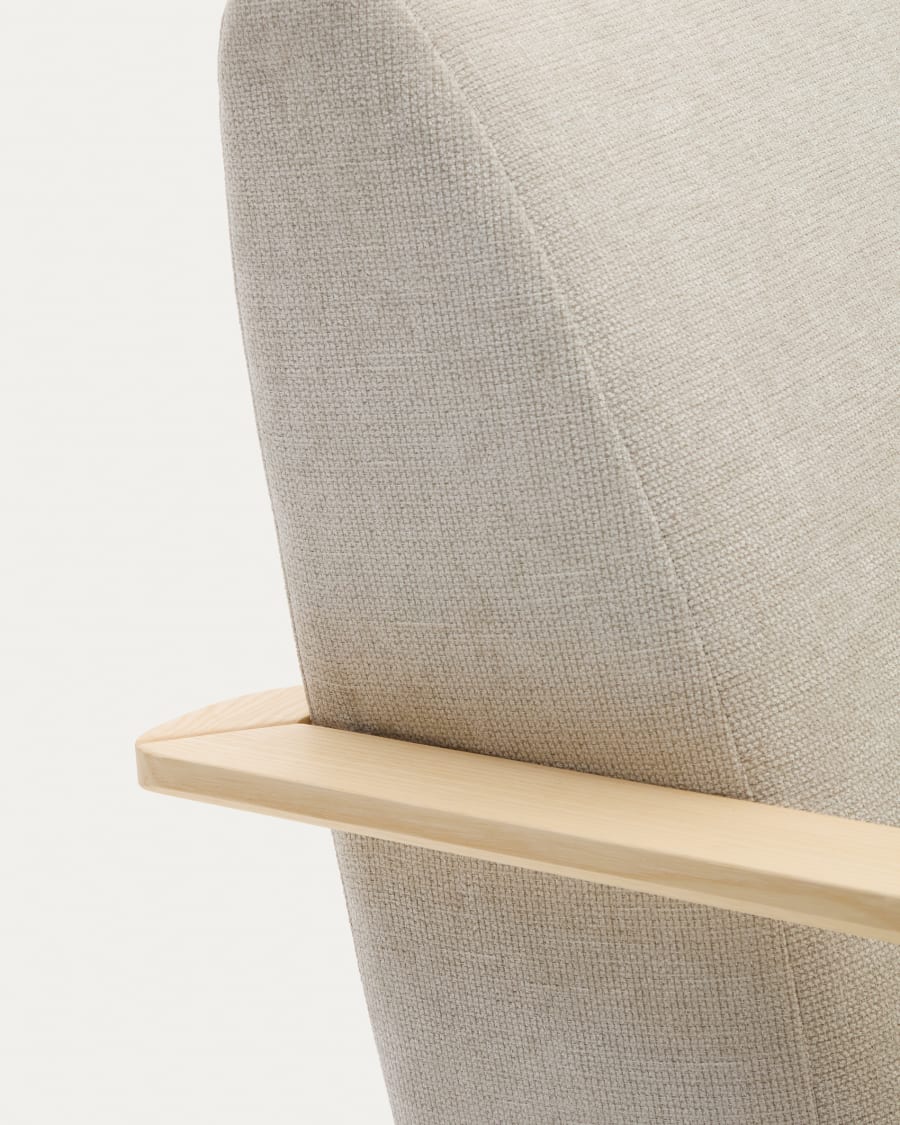 Meghan armchair in pearl chenille and with solid beech wood in a natural finish FSC Mix Credit