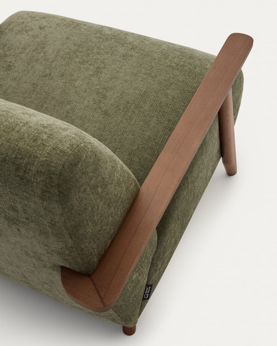 Meghan armchair in green chenille and solid ash wood with walnut finish FSC Mix Credit