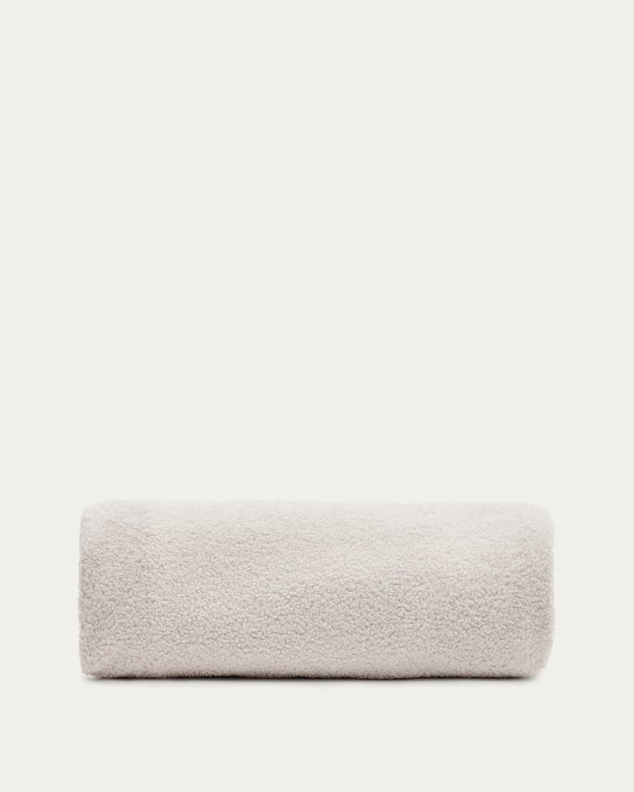 Bezug für Fußhocker Kaeli in Bouclé Farbe Écru Ø 120 cm