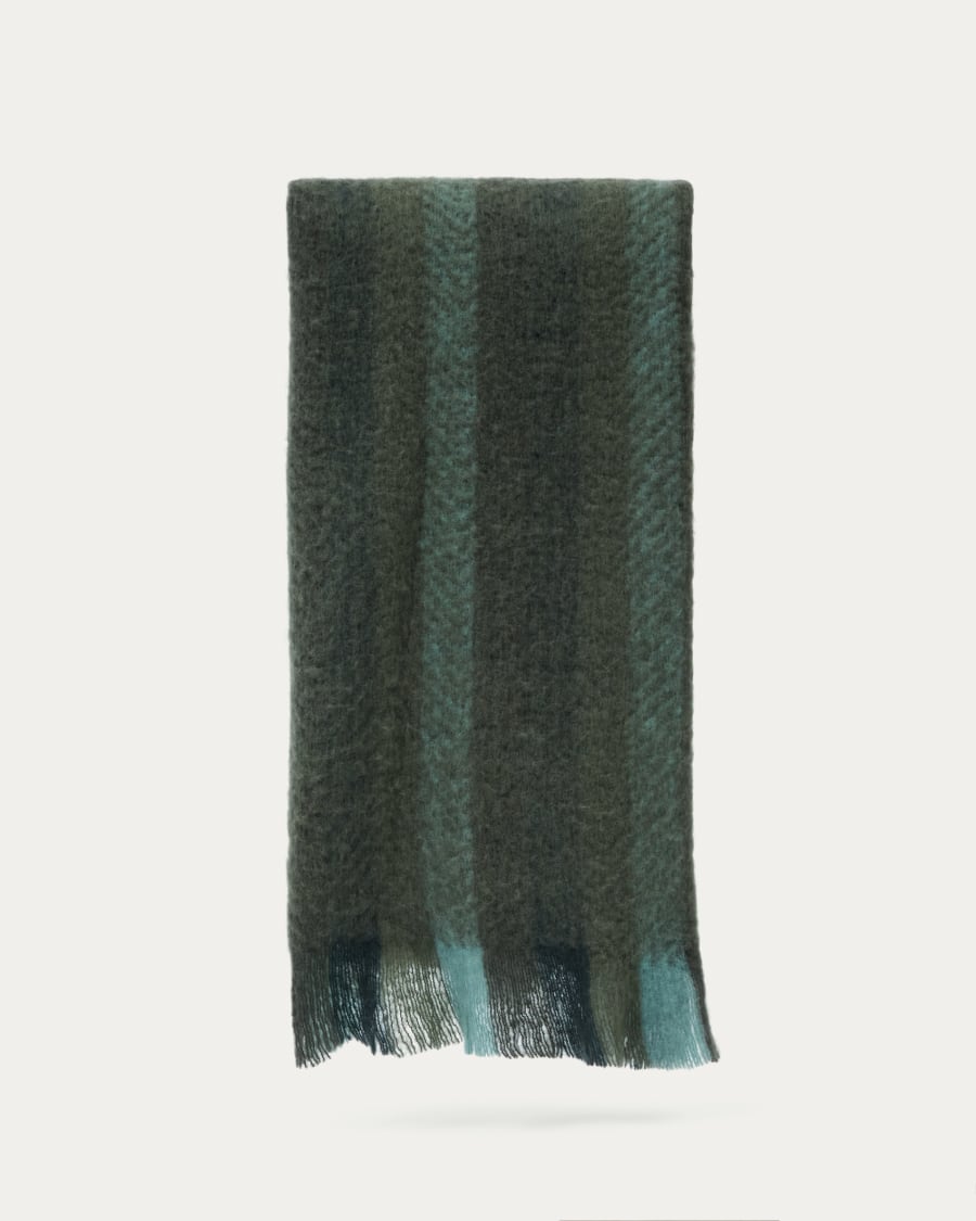 Vilo blanket in a green, striped wool blend, 130 x 170 cm