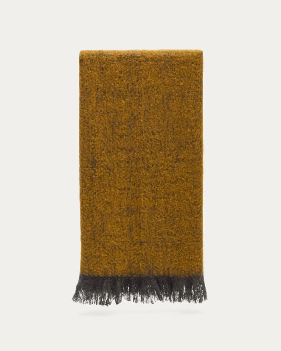 Nidur blanket in a mustard and grey wool blend, 130 x 170 cm