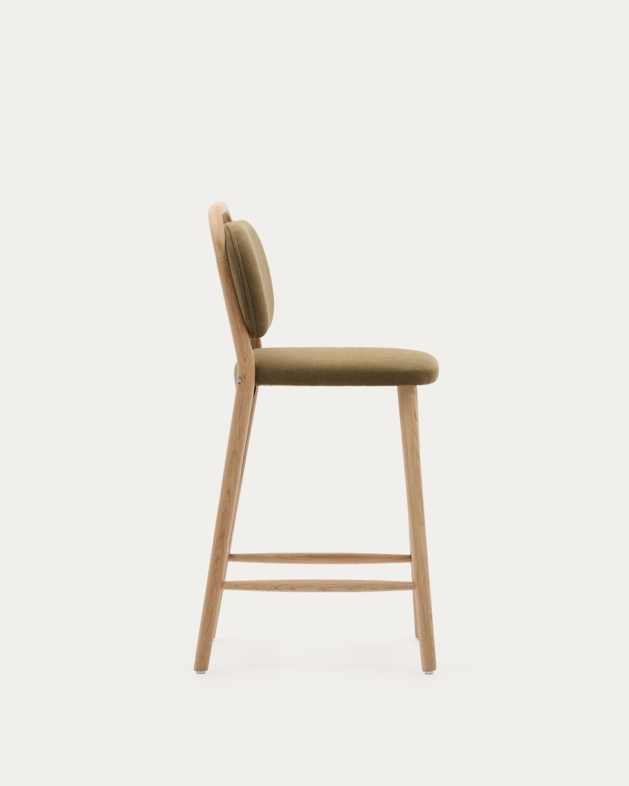 Helda stool in green chenille and solid oak wood FSC Mix Credit 65 cm