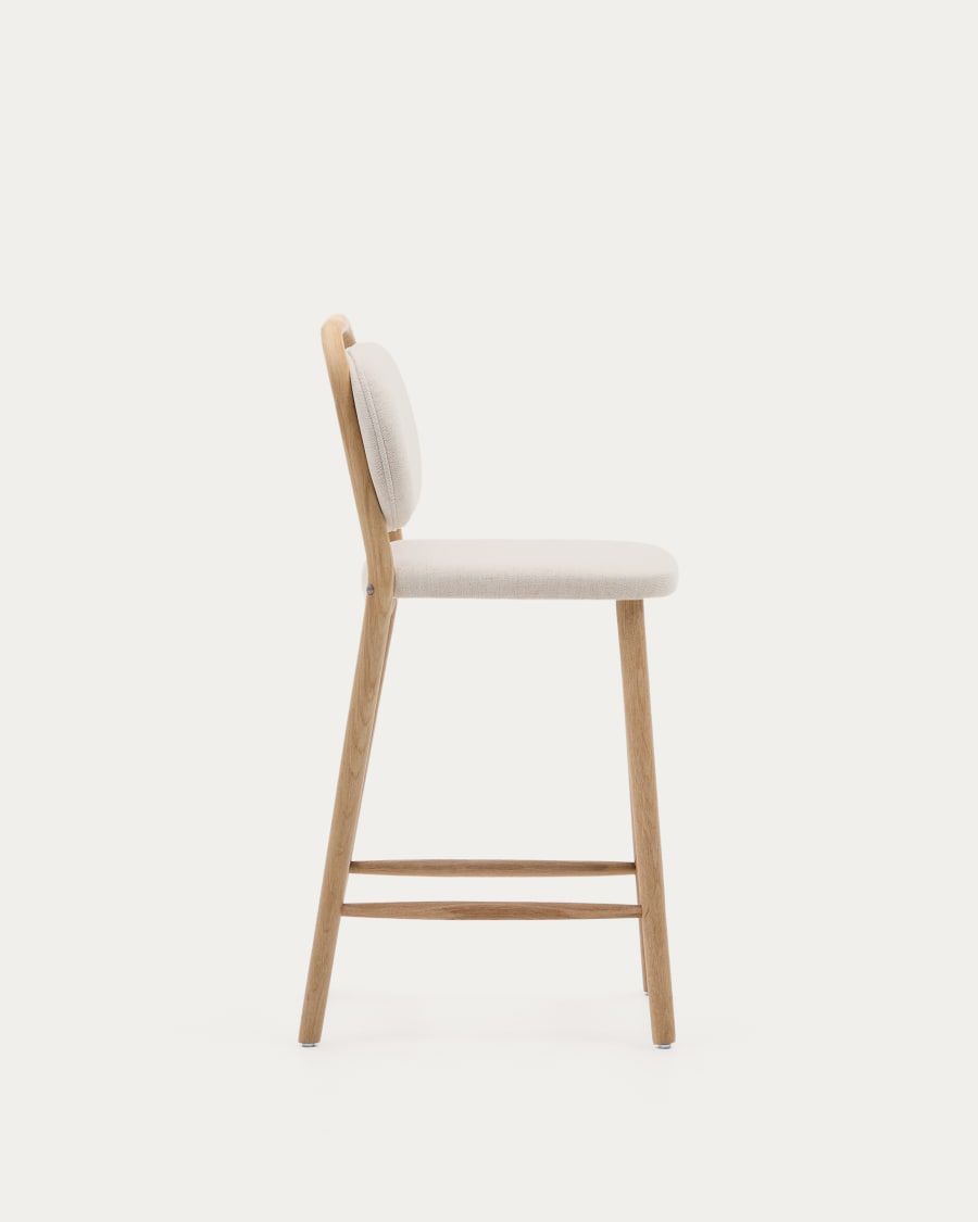 Helda stool in beige chenille and solid oak wood FSC Mix Credit 65 cm