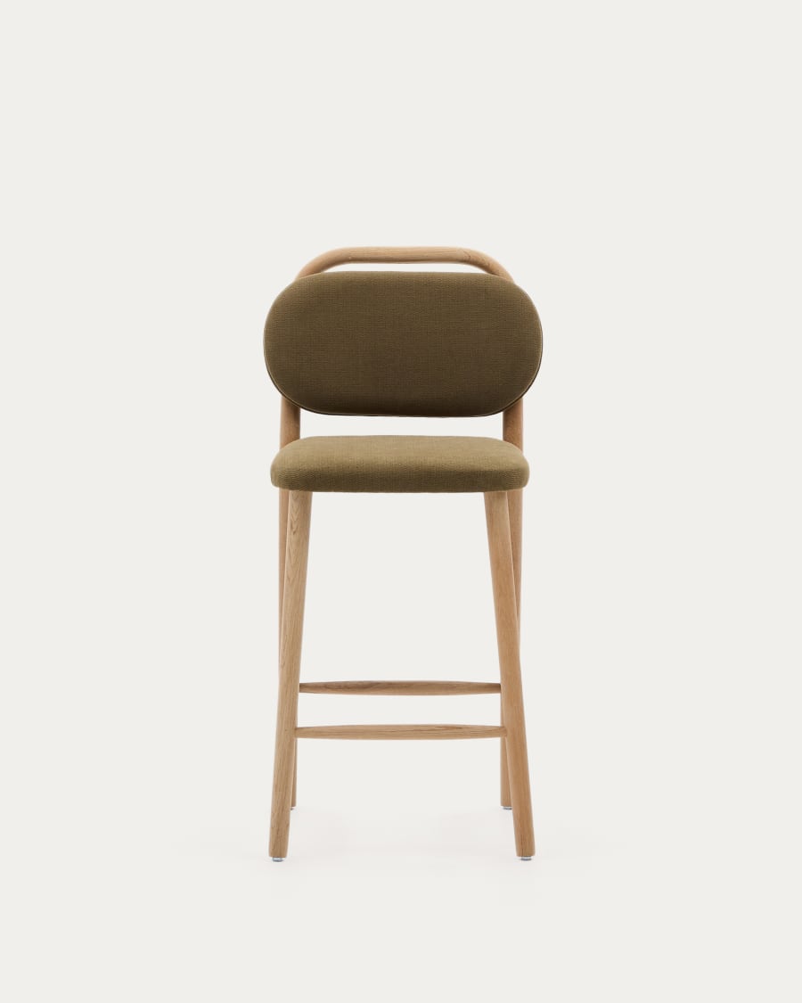 Helda stool in green chenille and solid oak wood FSC Mix Credit 65 cm