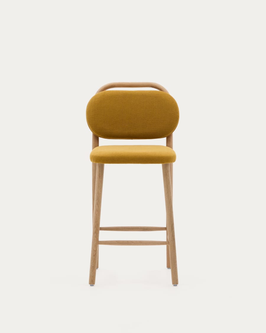 Helda stool in mustard chenille and solid oak wood FSC Mix Credit 65 cm
