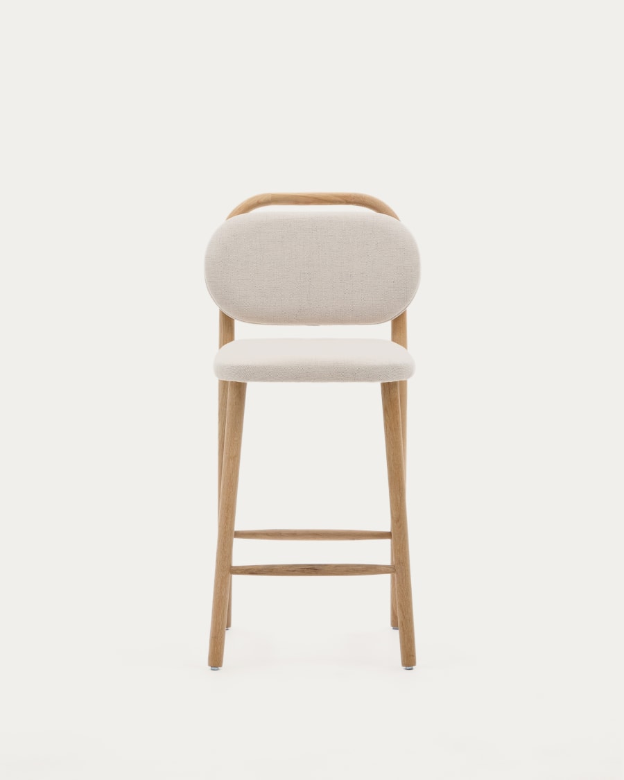 Helda stool in beige chenille and solid oak wood FSC Mix Credit 65 cm