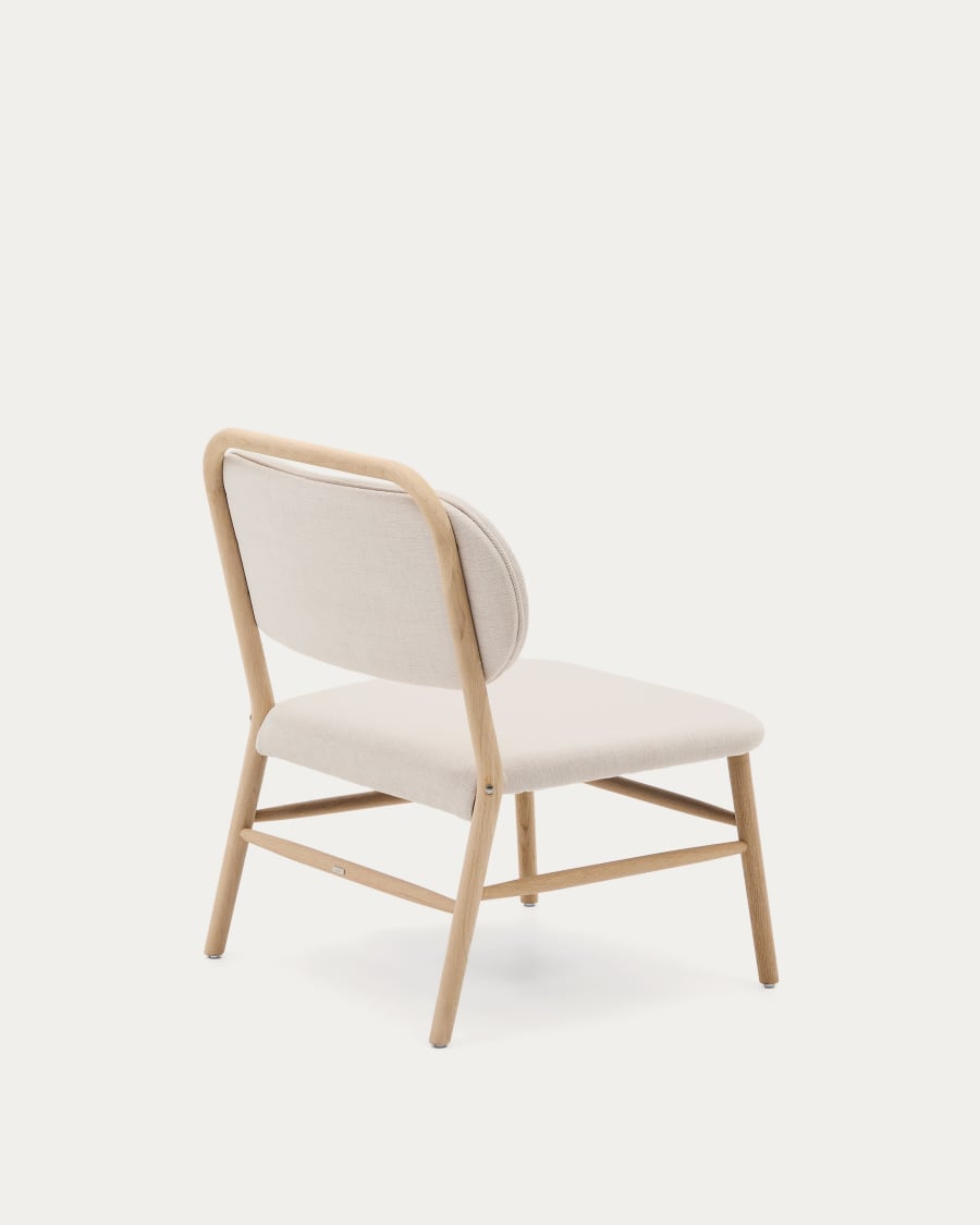 Helda armchair in beige chenille and FSC Mix Credit solid oak wood