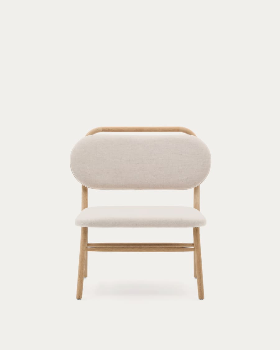 Helda armchair in beige chenille and FSC Mix Credit solid oak wood