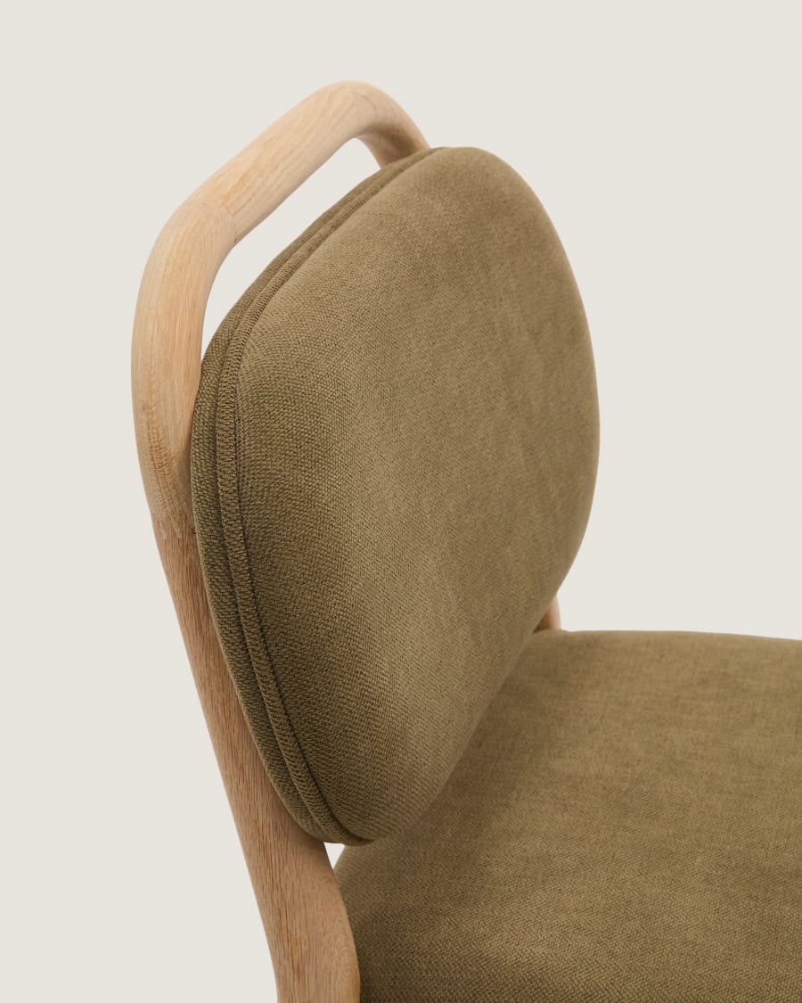 Helda stool in green chenille and solid oak wood FSC Mix Credit 65 cm
