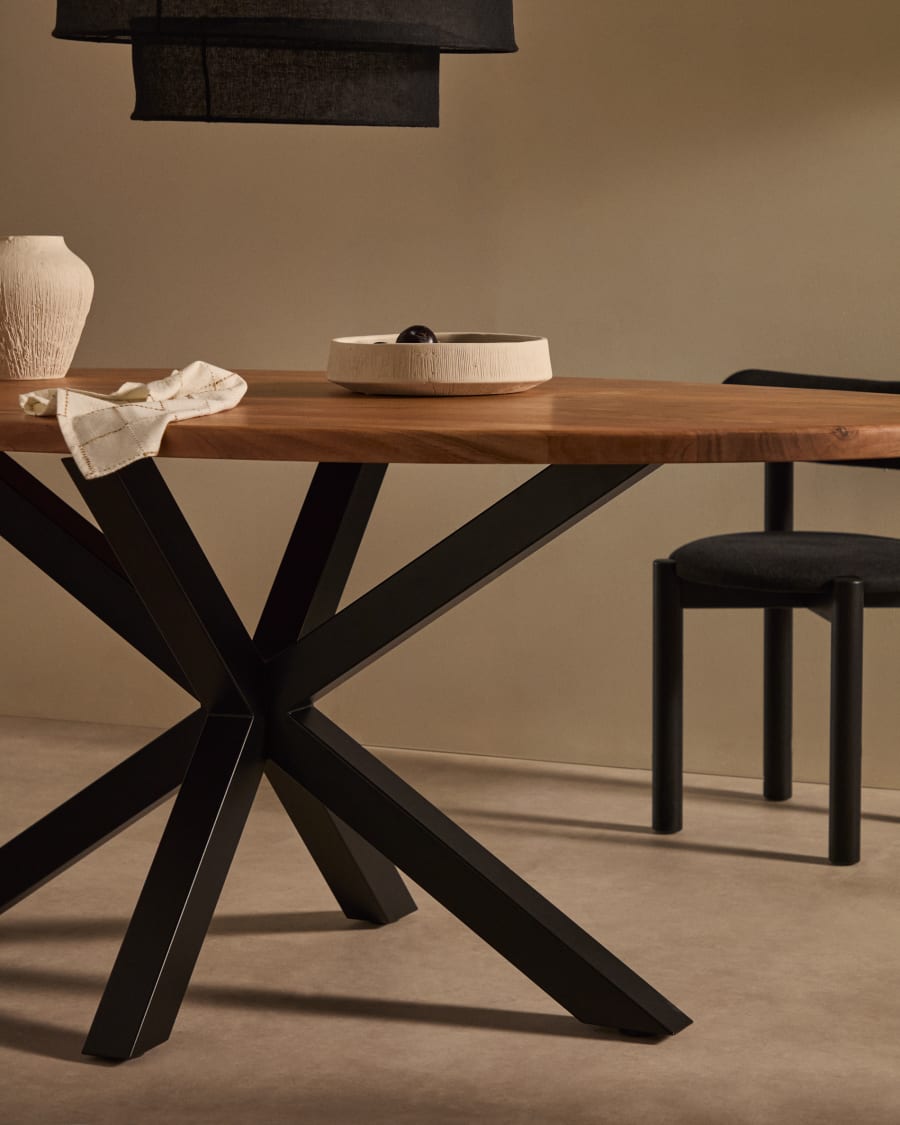 Argo oval table in solid acacia wood and steel legs with black finish Ø 200 x 100 cm