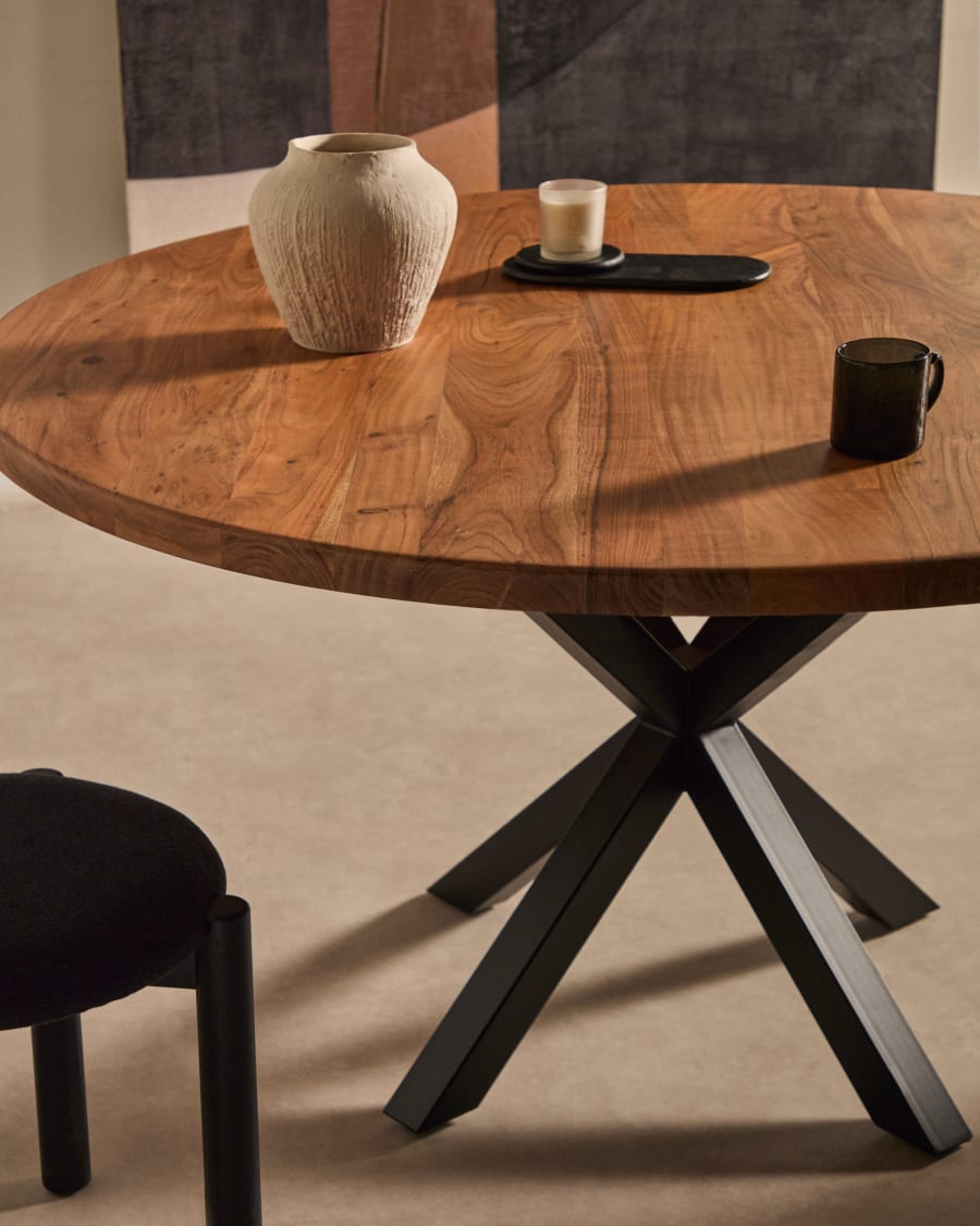Round table Argo in solid acacia wood and steel legs with black finish Ø 150 cm