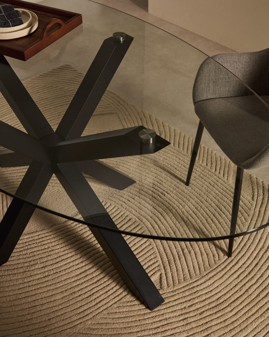Argo oval table in glass and steel legs with black finish Ø 200 x 100 cm