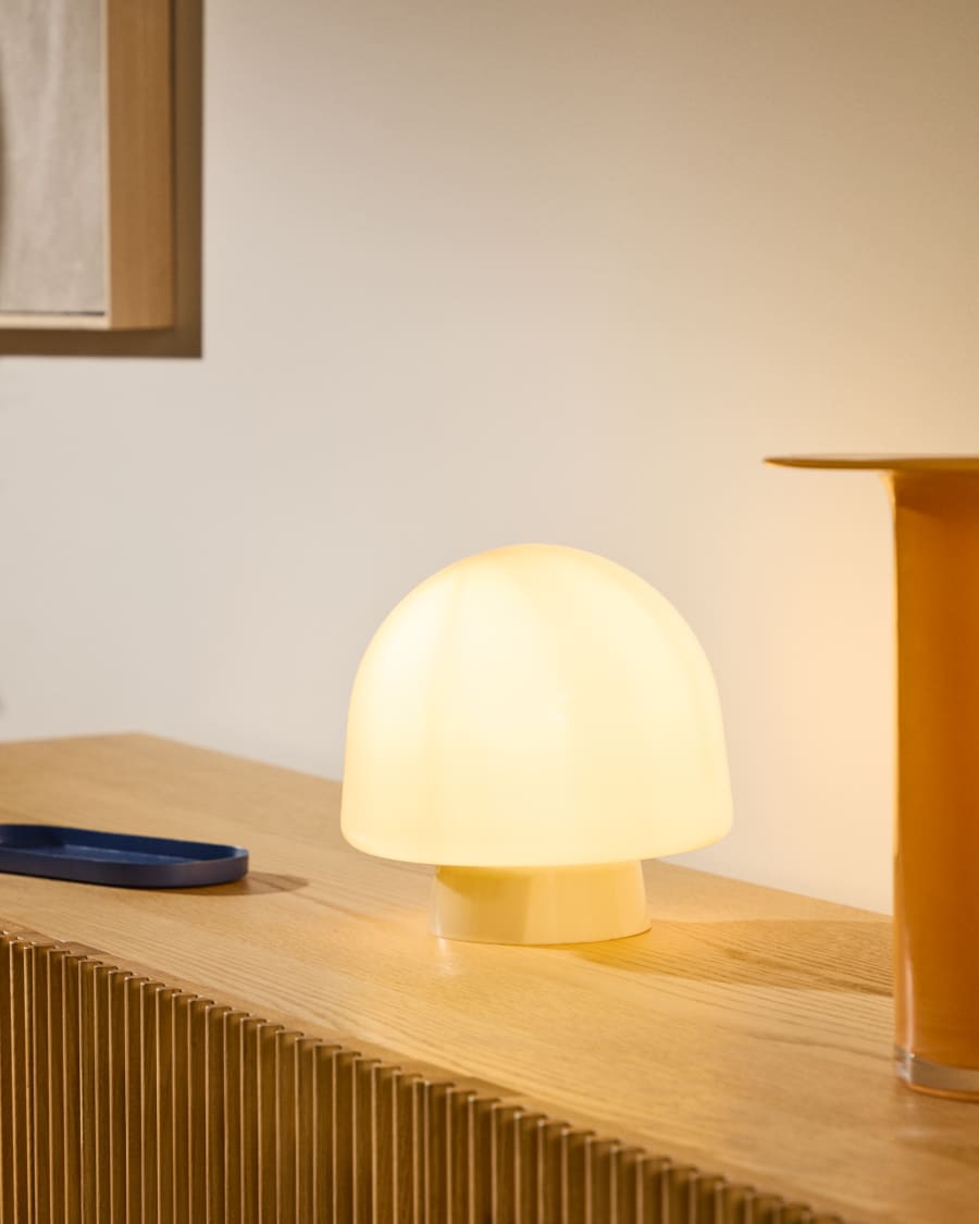 Tischleuchte Reig aus grauem Glas