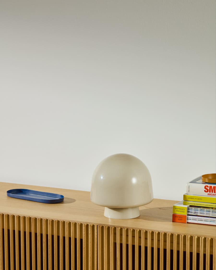 Tischleuchte Reig aus grauem Glas