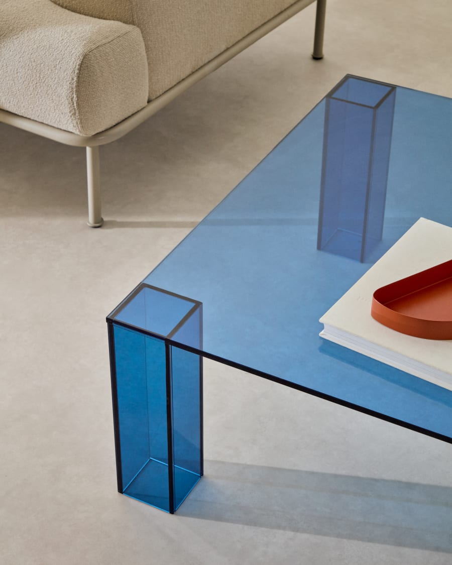 Adularia blue, tempered-glass side table, 85 x 85 cm
