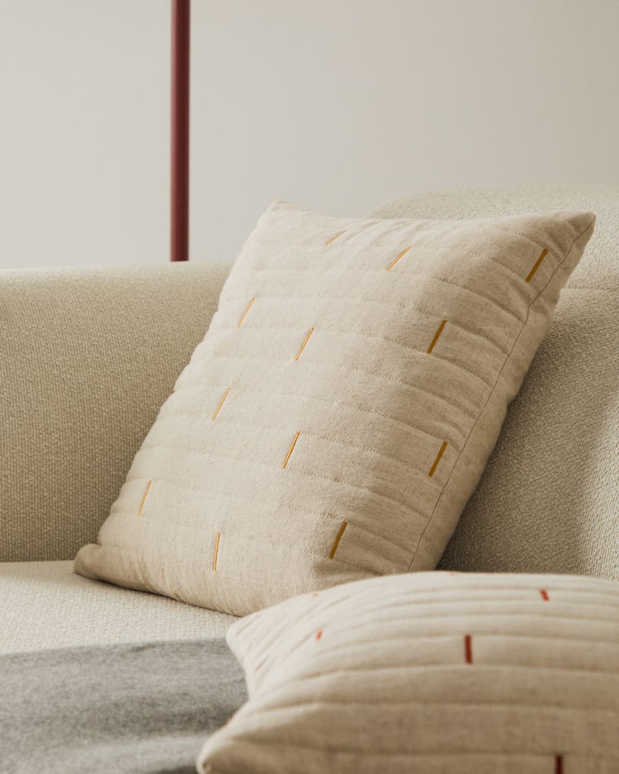 Blaina cushion cover in white linen with an orange embroidery feature 45 x 45 cm Kave Home Germany