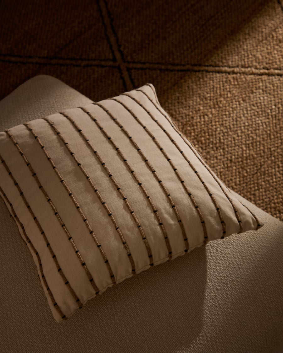 Funda de coixí Auila 100% de cotó amb brodat de jute 45 x 45 cm