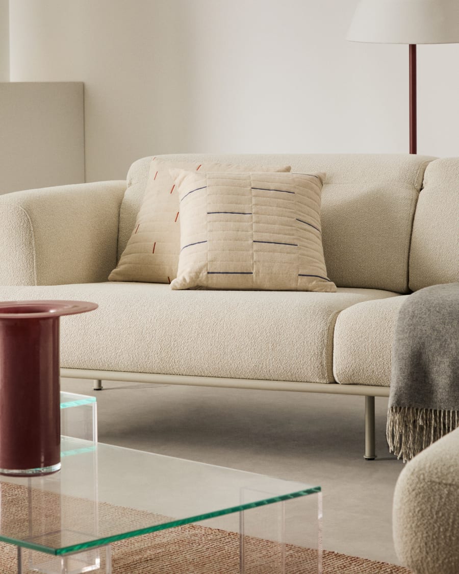 Blaina cushion cover in white linen with a blue embroidery feature, 45 x 45 cm